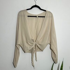 Elegant Cream Tie-Front Blouse